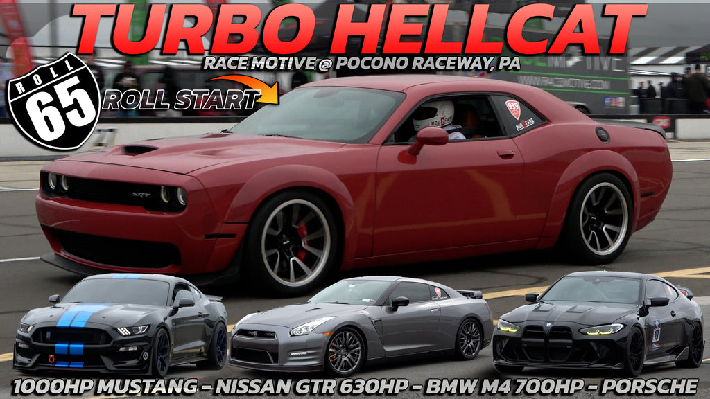 Turbo Hellcat vs GT350 Mustang, BMW M4 700hp, Nissan GTR & Porsche @ Race Motive 65mph Roll start