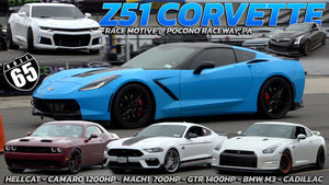 Z51 Corvette takes on Camaro, Mach 1, Hellcat, GTR & BMW M3, Cadillac ATS 65mph Roll start