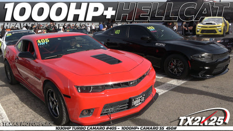 TX2K25: 1000+HP Hellcat Charger vs. 1030HP Turbo Camaro vs. 1000+HP Camaro SS - MUSCLE CAR WAR!