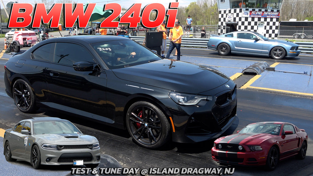 BMW 240i Vs Mustang & Charger drag racing at Island Dragway