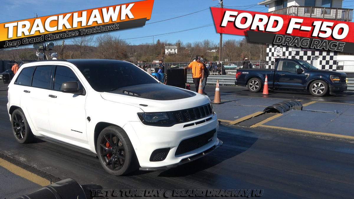 Jeep Grand Cherokee Trackhawk vs Ford F150 vs Mustang Drag race @ isla ...
