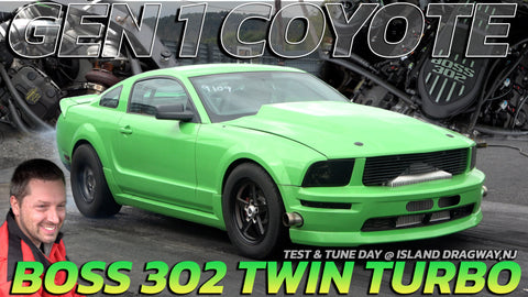 GEN 1 Coyote Twin Turbo Boss 302 Mustang interview vs GTO, Chevy & Turbo GTi Drag Race @ Island Drag