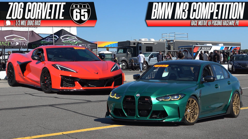 Z06 Corvette vs BMW M3 Competition 3 Rounds Rematch 65mph Roll Start Race Motive @ Pocono Raceway, pa