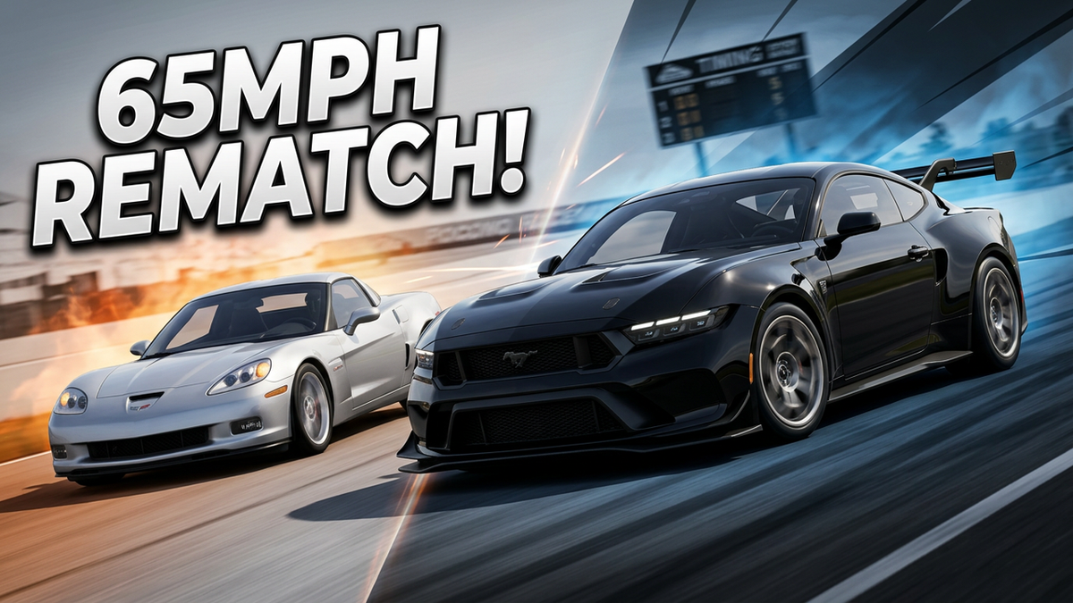 MUSTANG GTD vs C6 Z06 REMATCH! 65MPH Roll Race @ Pocono Raceway ...