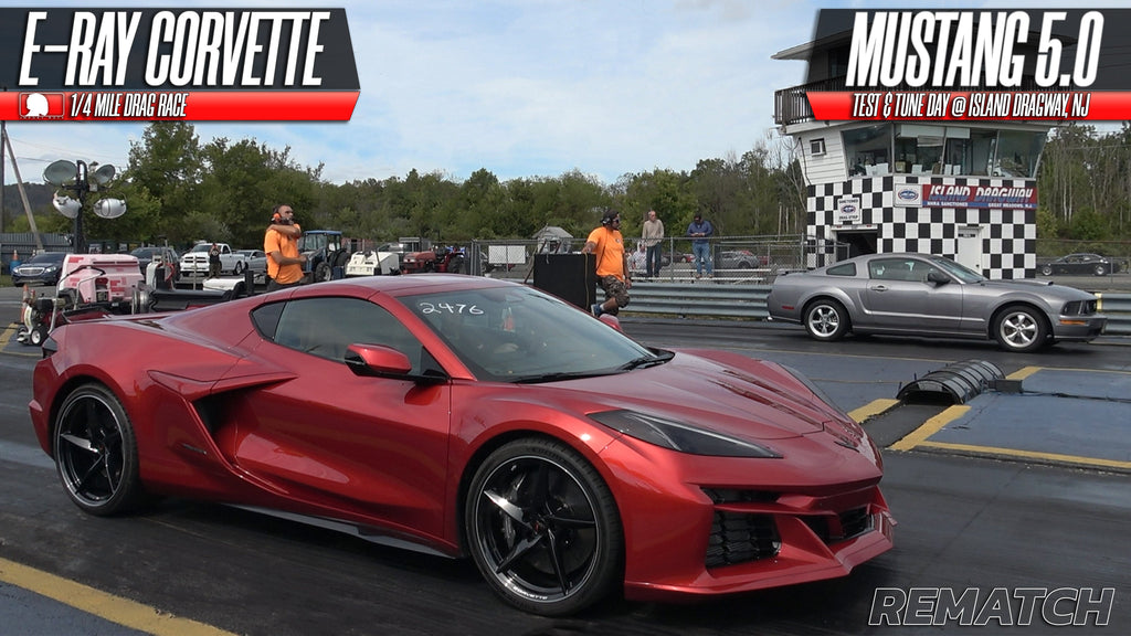 E-Ray Corvette vs Ford Mustang Rematch 1/4 mile Drag Racing @ Island dragway 